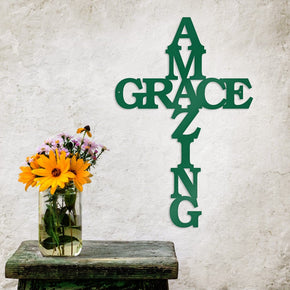 monogram metal gift Amazing Grace Cross - Metal Decor Sign