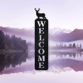 monogram metal gift 5 x 24 inches / Black / Deer Great Outdoor Vertical Welcome Sign