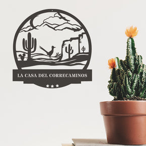 monogram metal gift Desert Cactus with Roadrunner Customizable Metal Sign