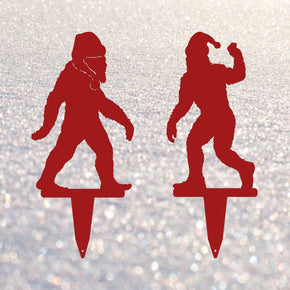Monogram Metal Shop Metal MonogramSign Christmas Bigfoot with Santa Hat Set of 2 Yard Stakes