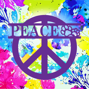 monogram metal gift Peace Paws - Metal Peace Sign with Paw Prints, Dog Lover, Hippie Decor, Vintage Retro Design