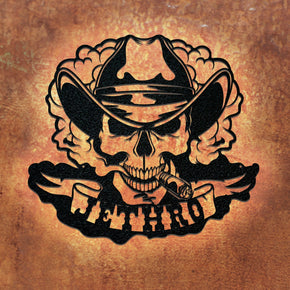 monogram metal gift Skull Cigar Cowboy Hat Metal Sign