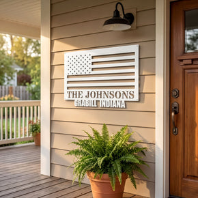 American Flag Metal Sign - Personalized Patriotic Wall Art | Veteran Gift Idea Monogram Metal Shop