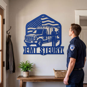 Custom EMS Metal Sign - Personalized Paramedic or EMT Gift Monogram Metal Shop