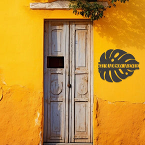 monogram metal gift Customizable Single Split Monstera Leaf Metal Sign