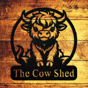 Cute Highland Cow Personalized Metal Sign Decor monogram metal shop