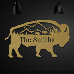 monogram metal gift Great Outdoors- Buffalo with Scenery Personalized Metal Sign
