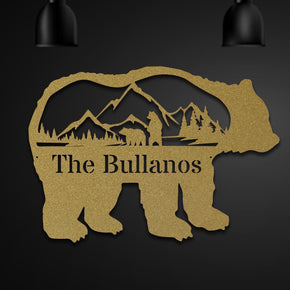 monogram metal gift Great Outdoors- Grizzly with Scenery Personalized Metal Sign