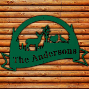 monogram metal gift Great Outdoors Halfmoon Banner with Deer and Turkey Personalized Metal Sign