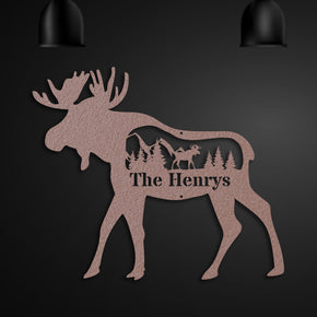 monogram metal gift Great Outdoors Moose with Scenery Personalized Metal Sign