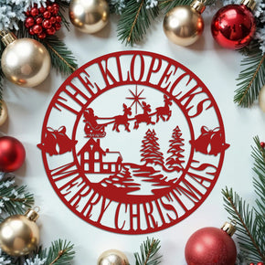 monogram metal gift Holidays Christmas Santa in the Sky Circle Personalized Metal Signs