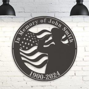 monogram metal gift Military Fallen Soldier Memorial Salute with Flag Personalized Metal Sign