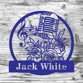 monogram metal gift Music- Vintage Mic and Roses