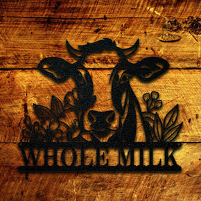 monogram metal gift Personalized Cow with Flowers Metal Sign