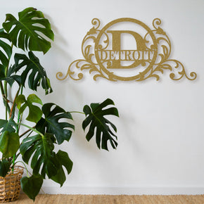 monogram metal gift Personalized Vine and Circle Monogram Metal Sign