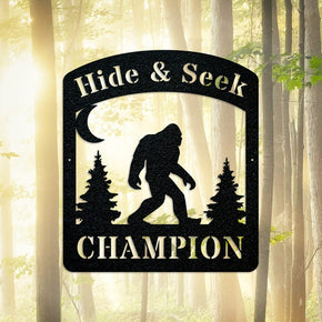 Bigfoot Hide & Seek Champion - Sasquatch Metal Sign