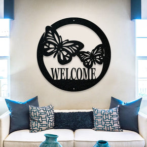 monogram metal gift Butterfly Circle Welcome Sign