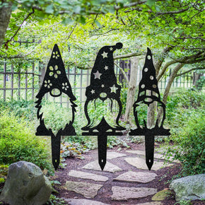 Garden Decor Hat Gnome Set - 3 Metal Yard Signs