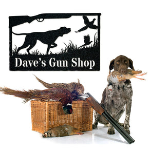 Hunting Dog & Pheasant Monogram Metal Sign