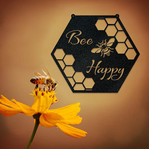 Bee Happy - Bee Hive Metal Sign