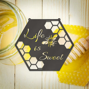 monogram metal gift Bee Honeycomb "Life is Sweet" - Bee Hive Metal Sign