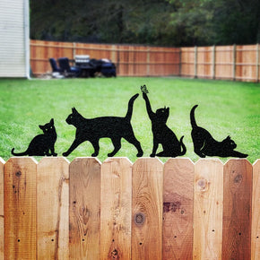 Cat Set of 4 Yard or Fence Signs - Metal Cat Decor