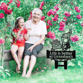 monogram metal gift Grandma Garden Gnome Wheelbarrow Monogram - Metal Yard Signs