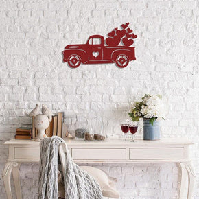 Valentine Truck with Hearts - Metal Sign