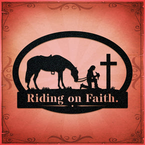 monogram metal gift Western Cowgirl and Her Horse Kneeling Monogram